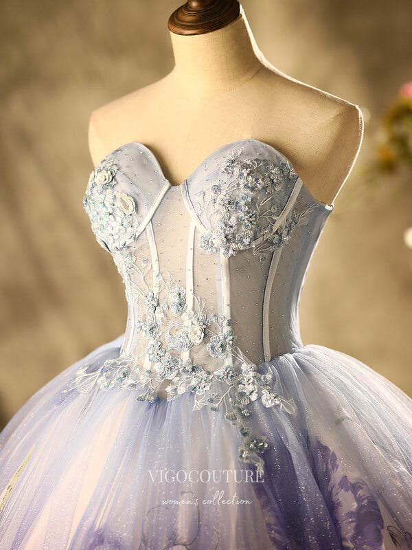 Prom Dress 2025 Strapless Lace Applique Quinceanera Dresses Sparkly Tulle Sweet 16 Dresses 21395-unique elegant Prom Dresses-As Pictured-Custom Size-vigocouture