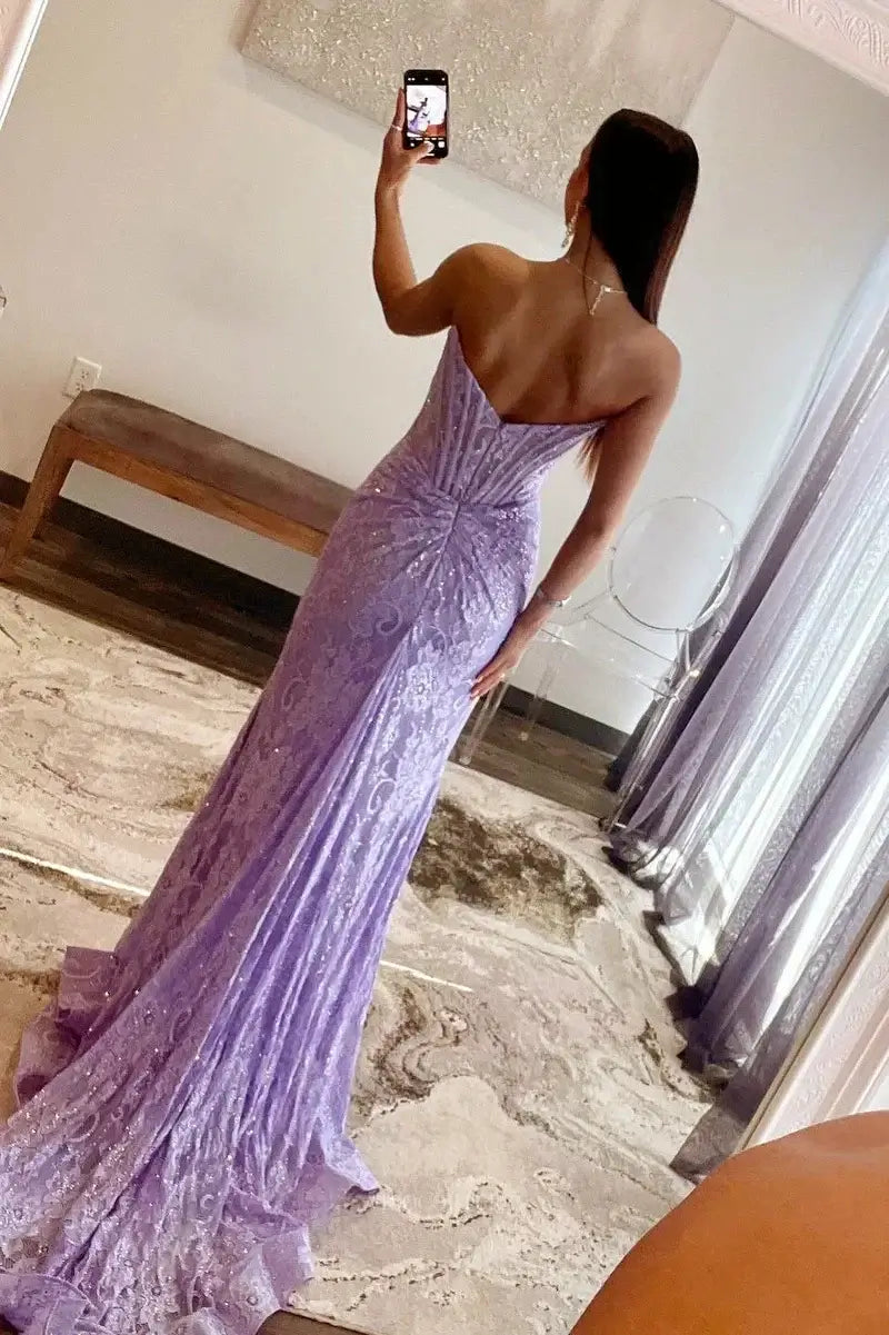 Prom Dresses 2025 to impress Strapless Lace Mermaid Prom Dresses 2025 Formal Dresses with Slit – 25119-vigocouture-vigocouture