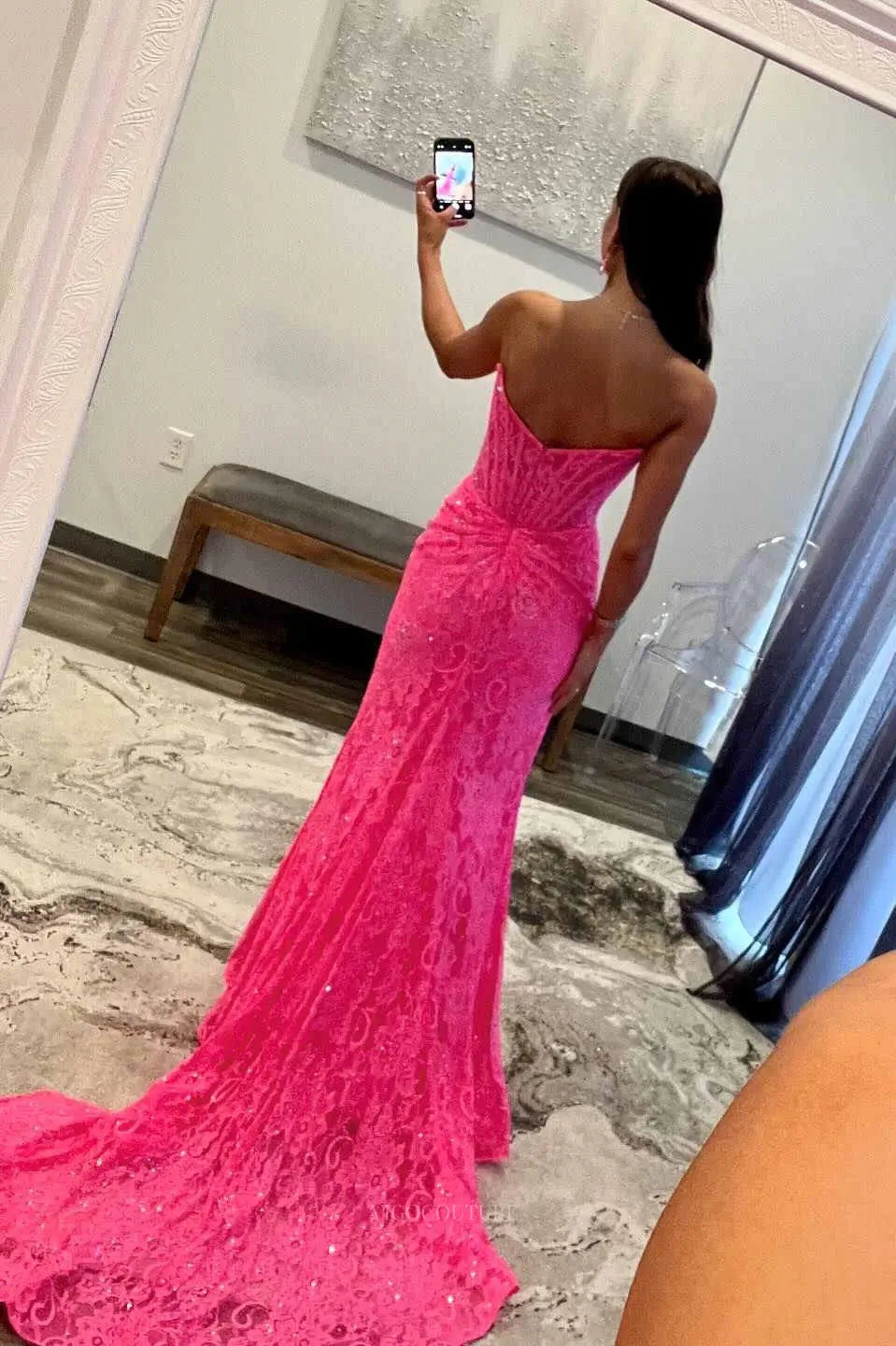 Prom Dresses 2025 to impress Strapless Lace Mermaid Prom Dresses 2025 Formal Dresses with Slit – 25119-vigocouture-vigocouture