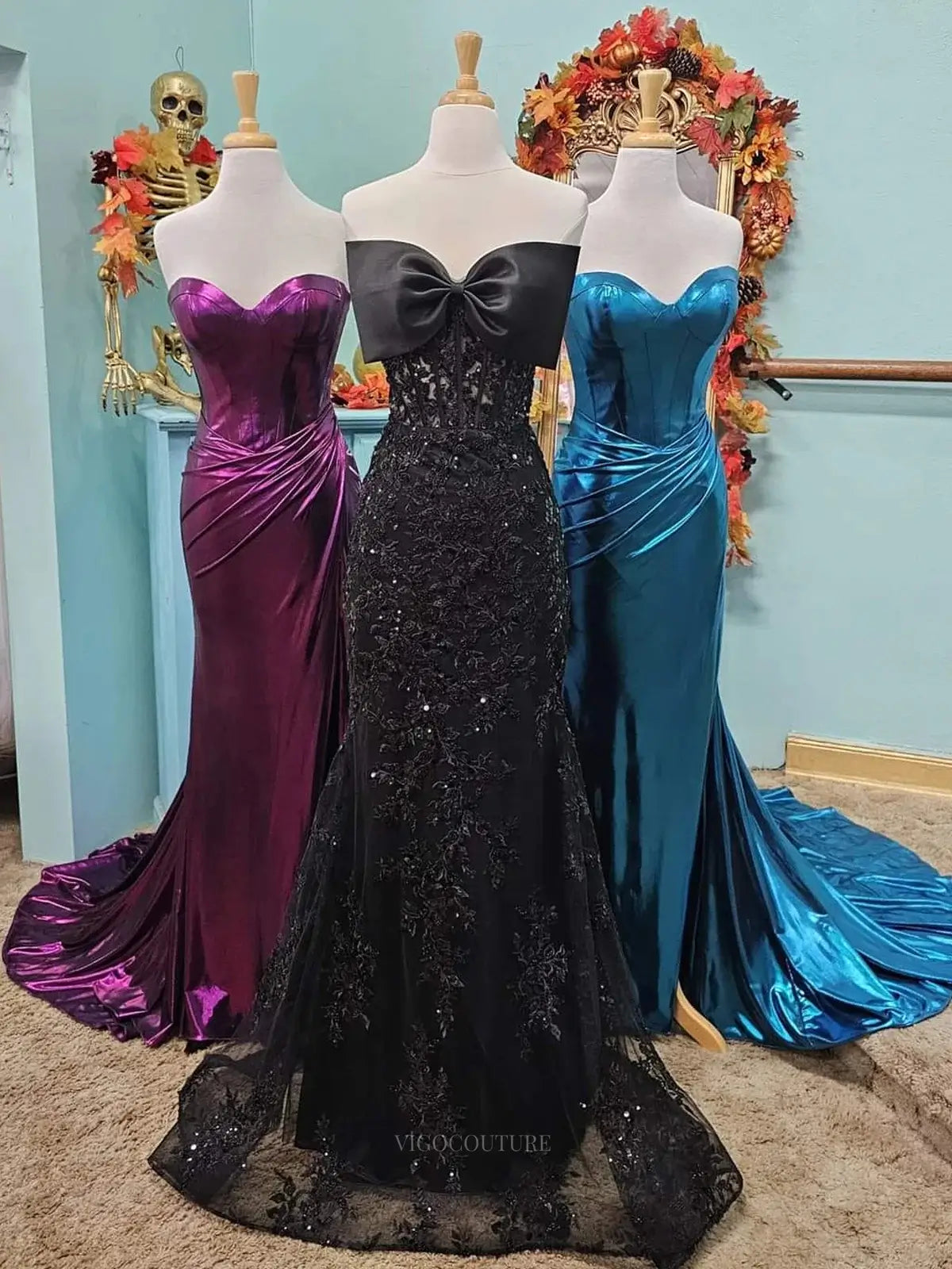 Prom Dresses 2025 to impress Strapless Lace Prom Dresses 2025 Bow Tie Formal Dresses – 25154-vigocouture-Black-Custom Size-vigocouture