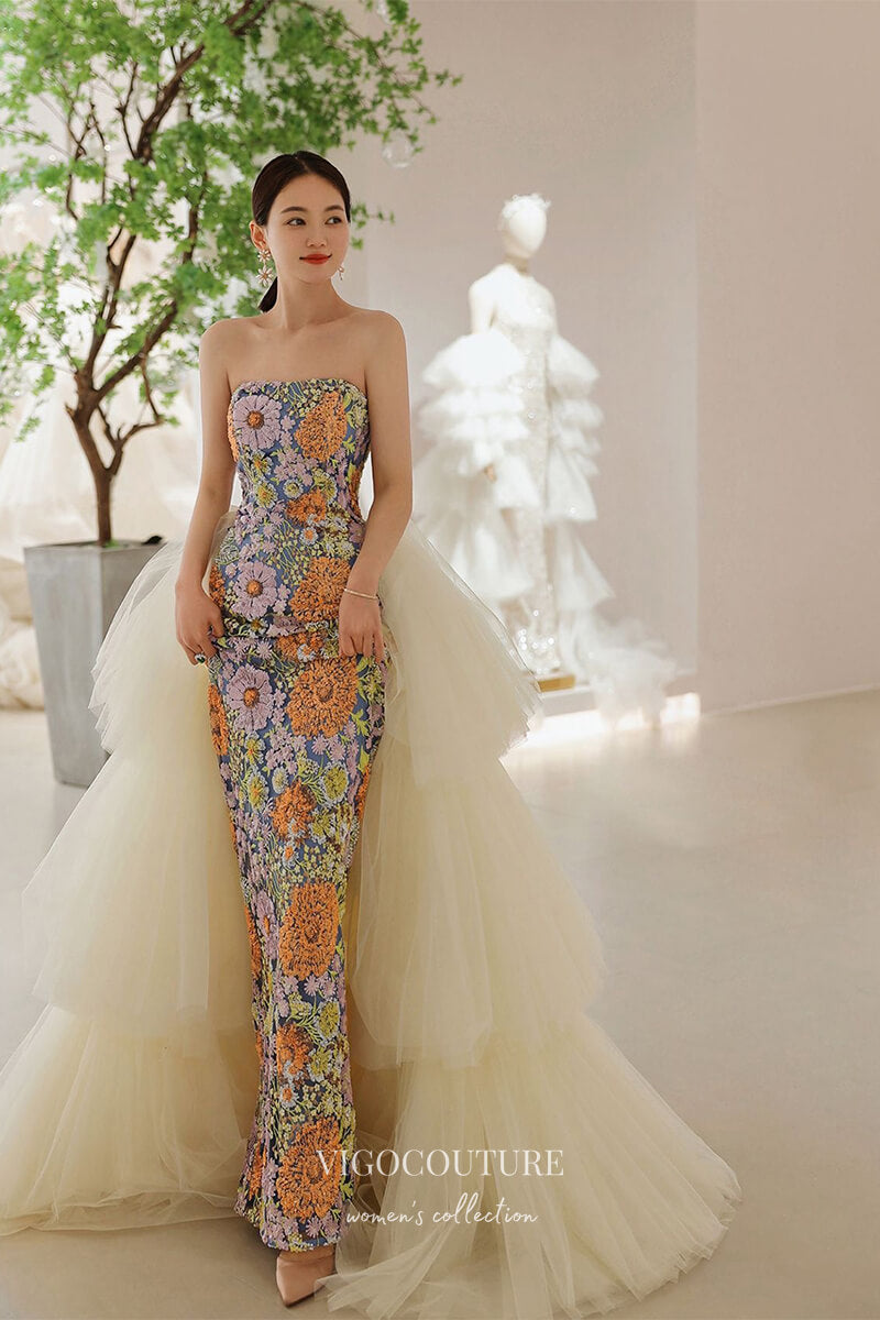 Strapless Mermaid Floral Lace Prom Dress wth Ruffled Skirt 22361 Custom Colors / 18w Strapless Mermaid Floral Lace Prom Dress wth Ruffled Skirt 22361 Custom Colors / 18w