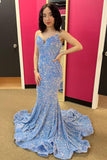 Prom Dress 2025 Strapless Mermaid Prom Dresses Sequin Sweetheart Neck Evening Dress 20835-unique elegant Prom Dresses-Light Blue-US2-vigocouture