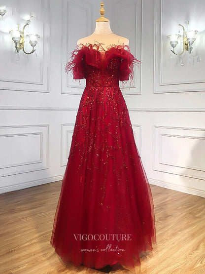 Prom Dress 2025 Strapless Prom Dresses Beaded Evening Dresses 21246-unique elegant Prom Dresses-Burgundy-US2-vigocouture