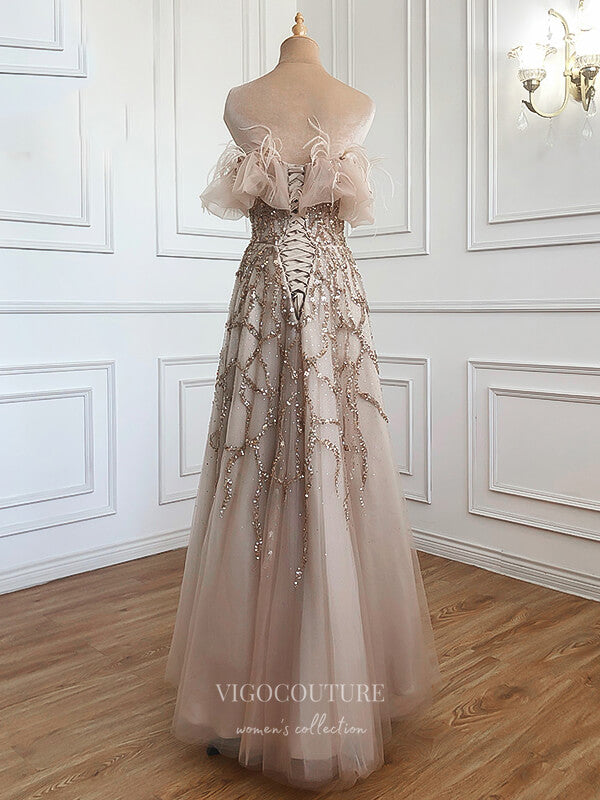 Prom Dress 2025 Strapless Prom Dresses Beaded Evening Dresses 21246-unique elegant Prom Dresses-Champagne-US2-vigocouture