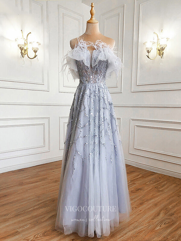 Prom Dress 2025 Strapless Prom Dresses Beaded Evening Dresses 21246-unique elegant Prom Dresses-Light Blue-US2-vigocouture