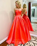 Prom Dress 2025 Strapless Satin A-Line Prom Dress 20822-unique elegant Prom Dresses-Orange-US2-vigocouture