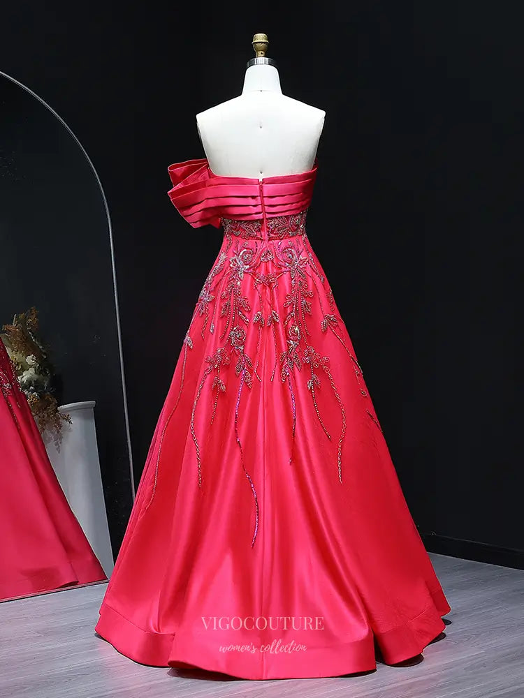 Prom Dresses 2025 to impress Strapless Satin Ball Gown with Floral Embroidery and Side Bow – Style 25337-vigocouture-vigocouture