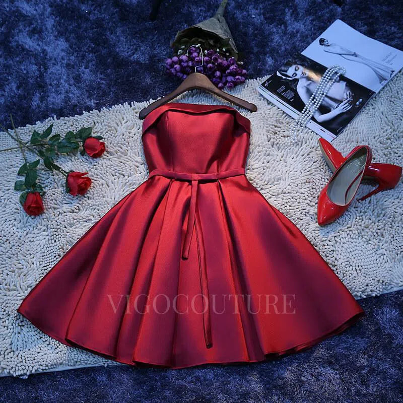 Short Prom Dresses 2025 Strapless Satin Homecoming Dress 20364-Prom Dresses-vigocouture-vigocouture