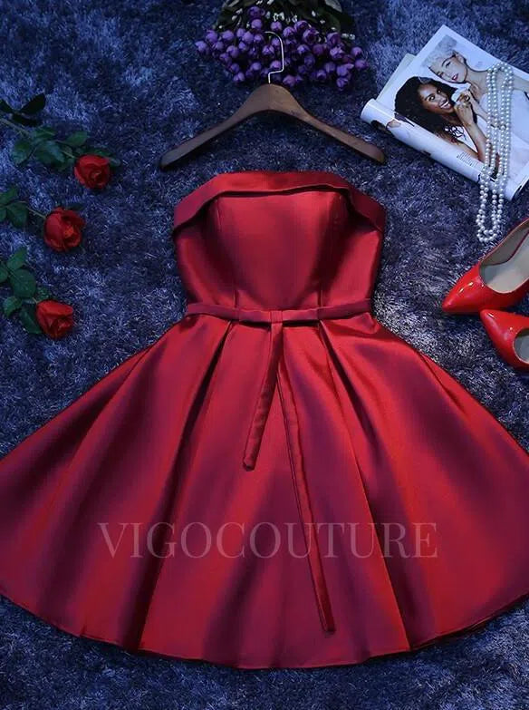 Short Prom Dresses 2025 Strapless Satin Homecoming Dress 20364-Prom Dresses-vigocouture-Red-US2-vigocouture