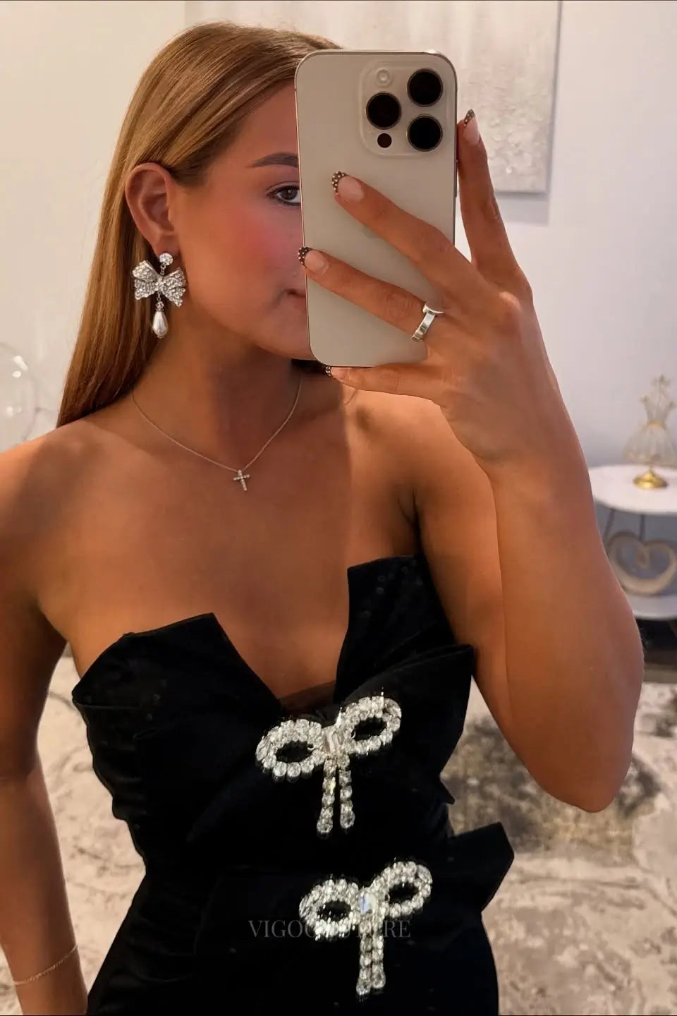 Prom Dresses 2025 to impress Strapless Satin Mermaid Prom Dress with Double Rhinestone Bow Cutout Detail – 26071-vigocouture-vigocouture