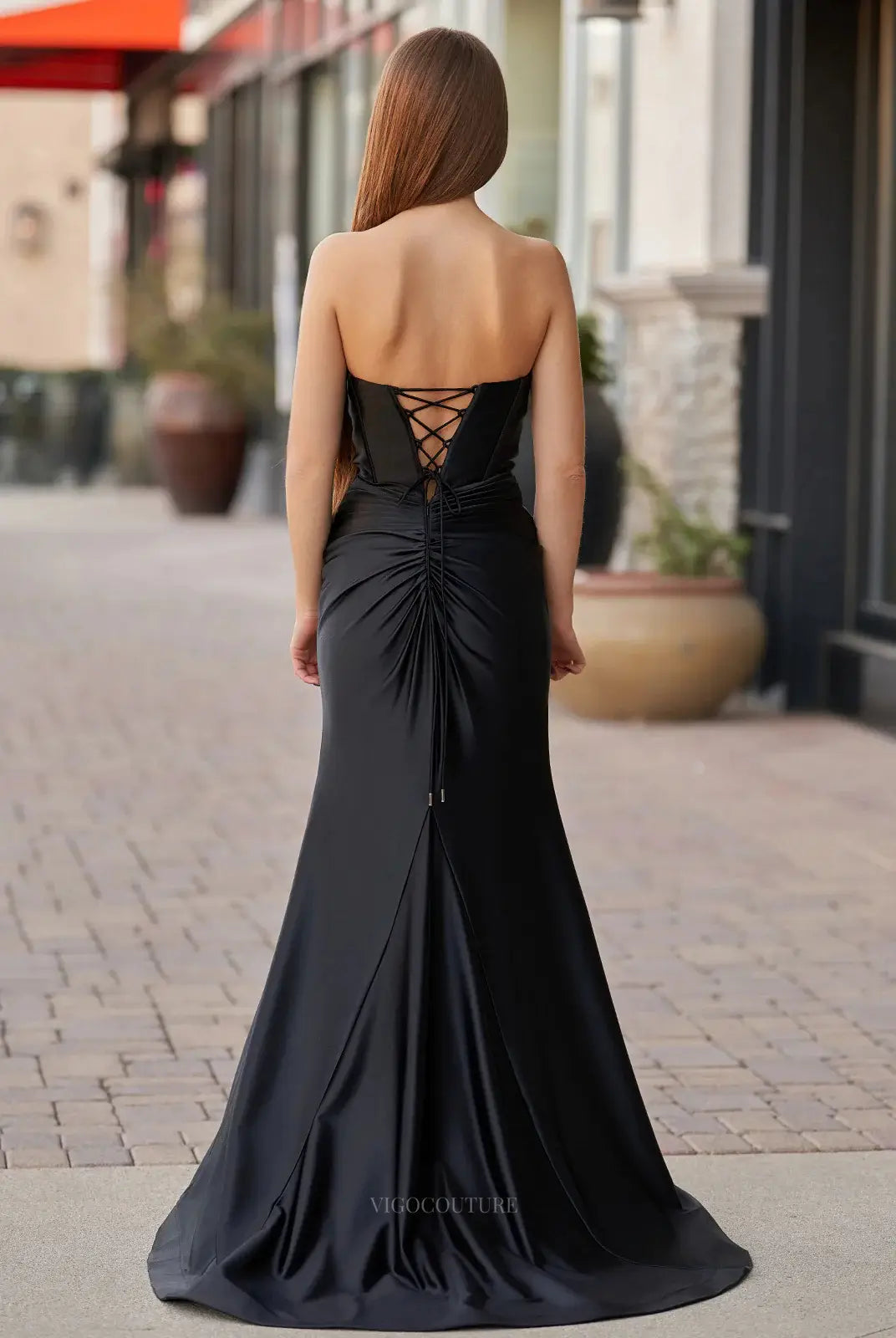 Prom Dresses 2025 to impress Strapless Satin Mermaid Prom Dresses 2025 Sweetheart Neck Formal Dresses with Slit – 25136-vigocouture-vigocouture