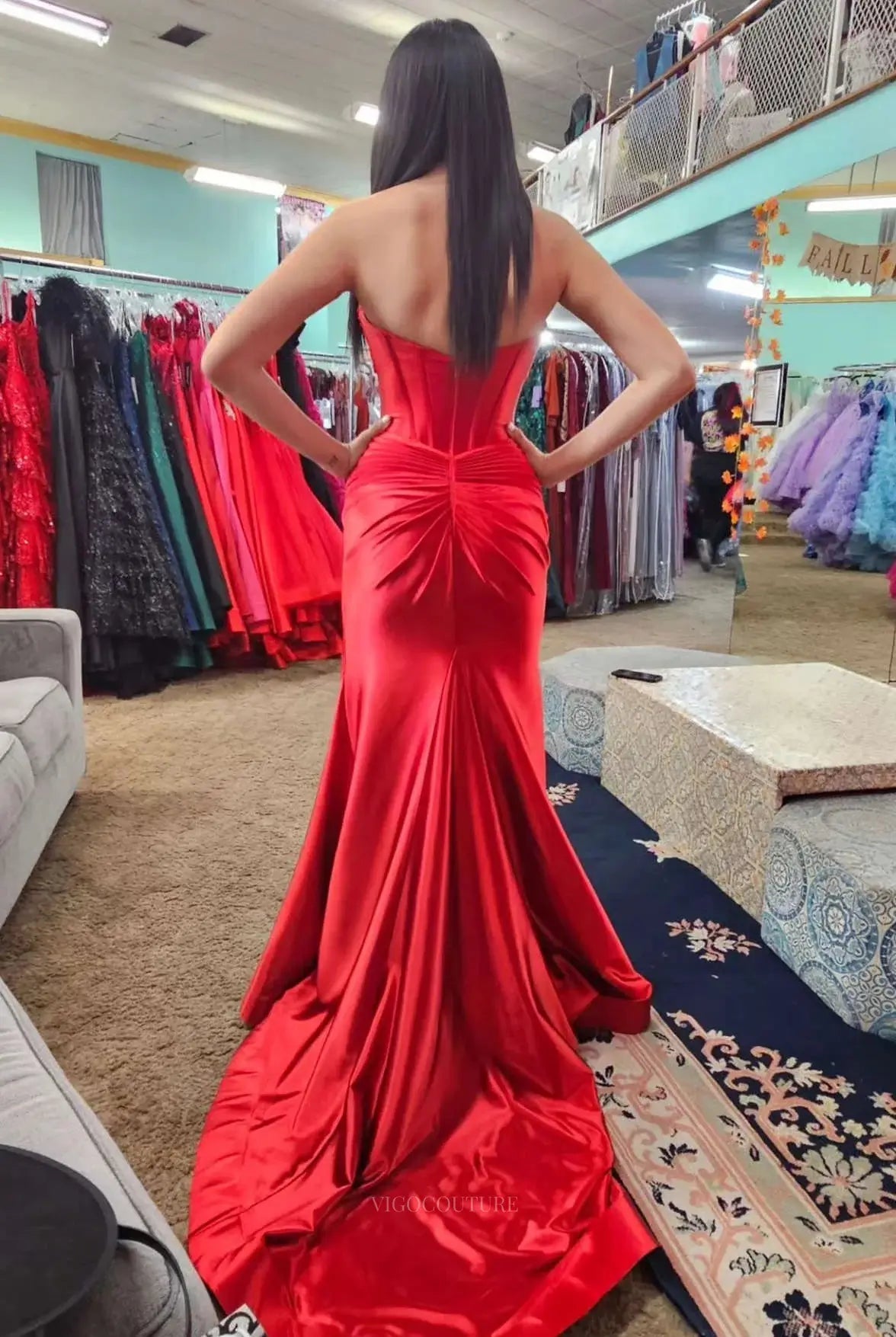 Prom Dresses 2025 to impress Strapless Satin Mermaid Prom Dresses 2025 Sweetheart Neck Formal Dresses with Slit – 25136-vigocouture-vigocouture