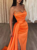 Prom Dresses 2025 to impress Strapless Satin Mermaid Prom Dresses 2025 with Slit & Overskirt – 25103-vigocouture-vigocouture