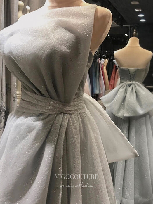 Prom Dress 2025 Strapless Satin Prom Dresses Bow Formal Dresses 21040-unique elegant Prom Dresses-Grey-Custom Size-vigocouture