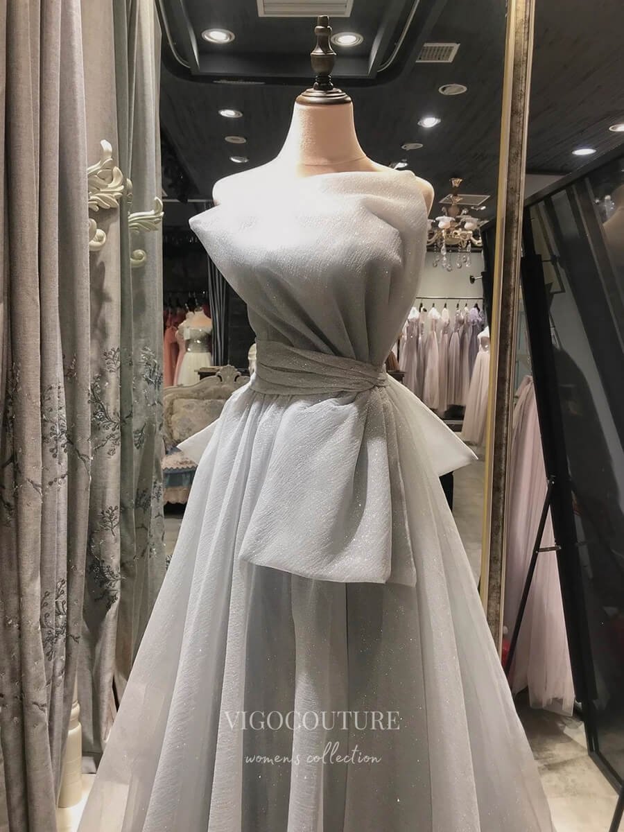 Prom Dress 2025 Strapless Satin Prom Dresses Bow Formal Dresses 21040-unique elegant Prom Dresses-Grey-Custom Size-vigocouture