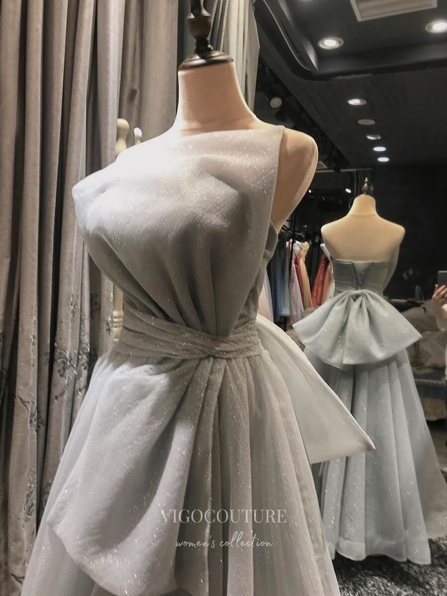 Prom Dress 2025 Strapless Satin Prom Dresses Bow Formal Dresses 21040-unique elegant Prom Dresses-Grey-Custom Size-vigocouture