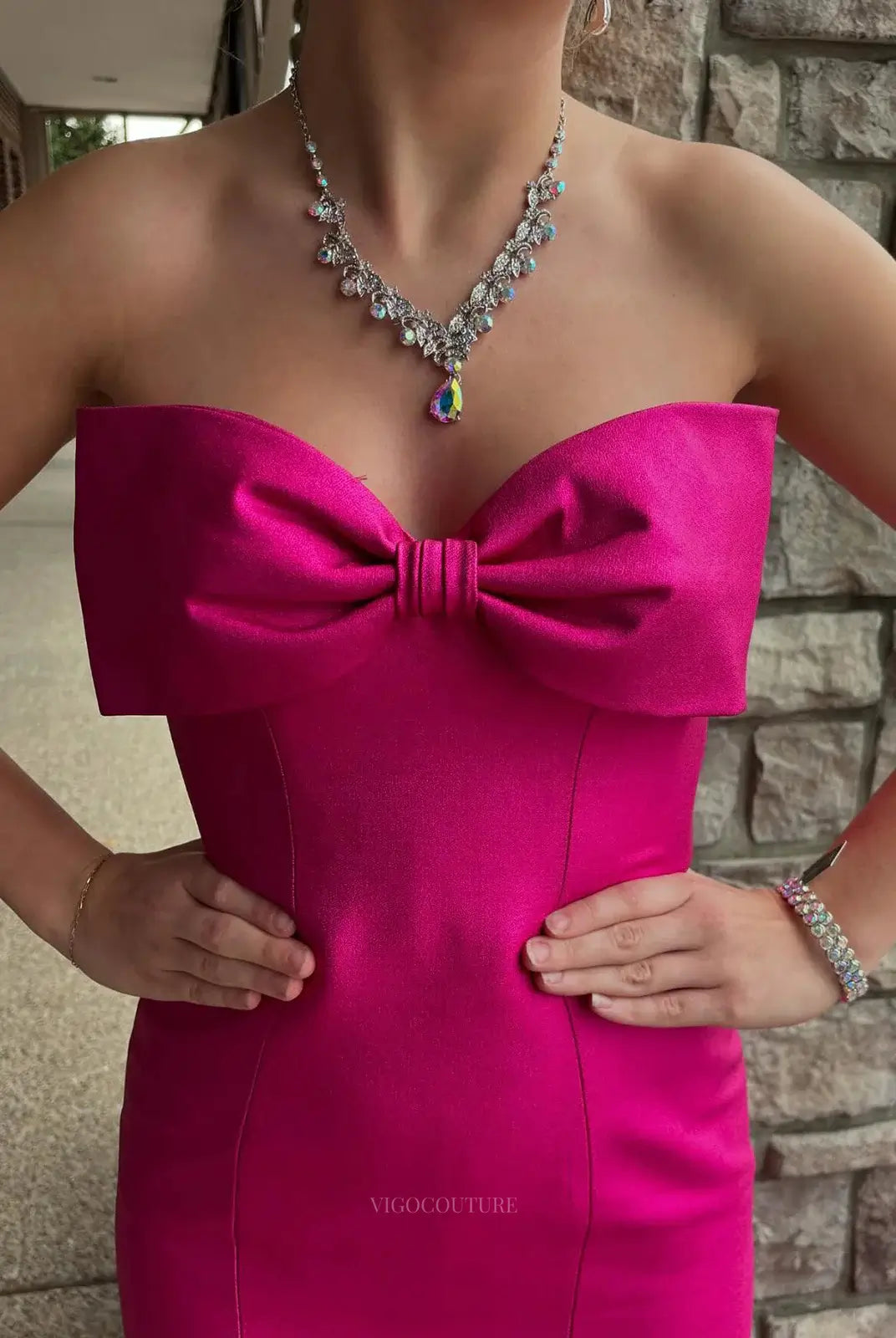 Prom Dresses 2025 to impress Strapless Satin Sheath Prom Dresses Bow Tie Formal Dresses – 25153-vigocouture-vigocouture