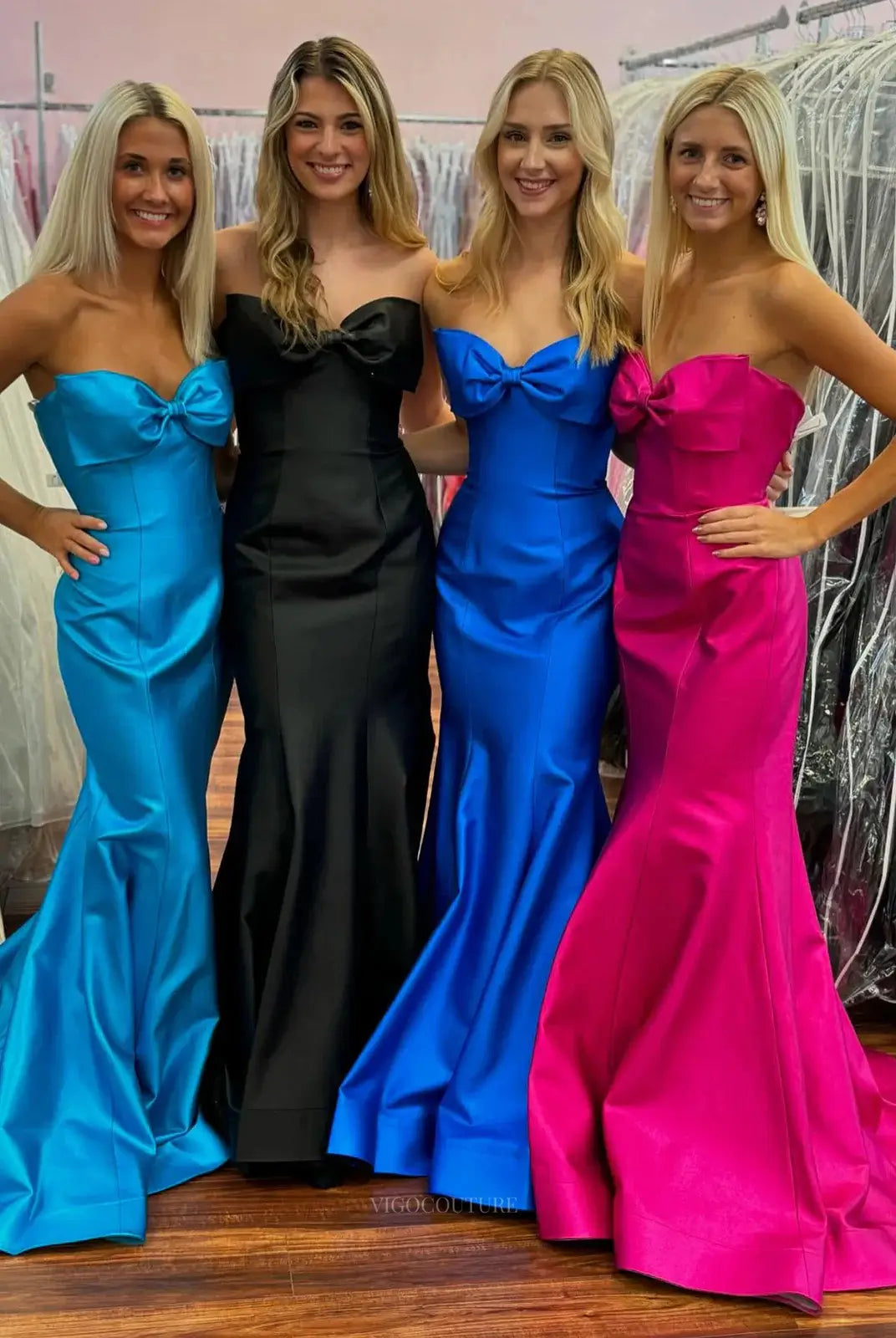 Prom Dresses 2025 to impress Strapless Satin Sheath Prom Dresses Bow Tie Formal Dresses – 25153-vigocouture-vigocouture