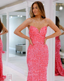 Prom Dress 2025 Strapless Sequin Mermaid Cheap Prom Dresses Sweetheart Neck 24346-unique elegant Prom Dresses-Pink-Custom Size-vigocouture