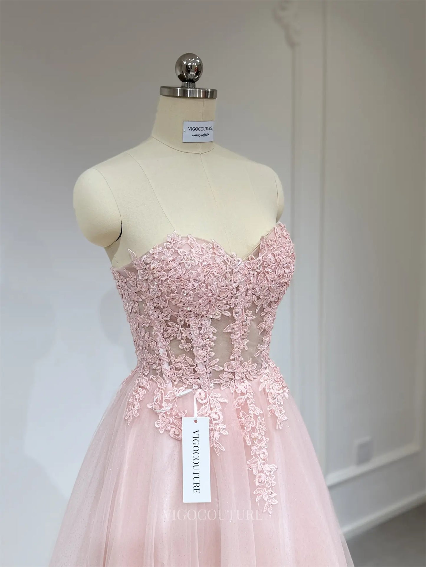 Prom Dresses 2025 to impress Strapless Sparkly Pink Prom Dresses with Pockets GH031-vigocouture-vigocouture