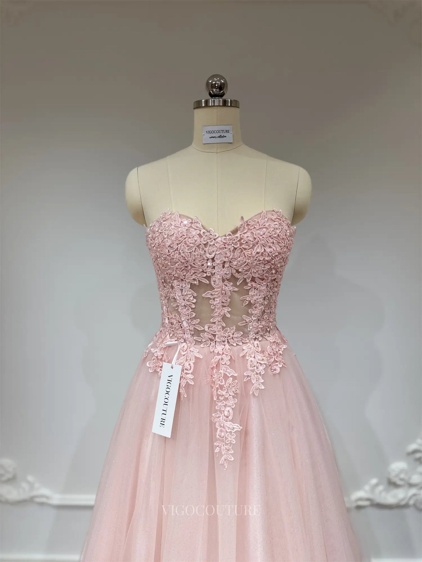 Prom Dresses 2025 to impress Strapless Sparkly Pink Prom Dresses with Pockets GH031-vigocouture-vigocouture