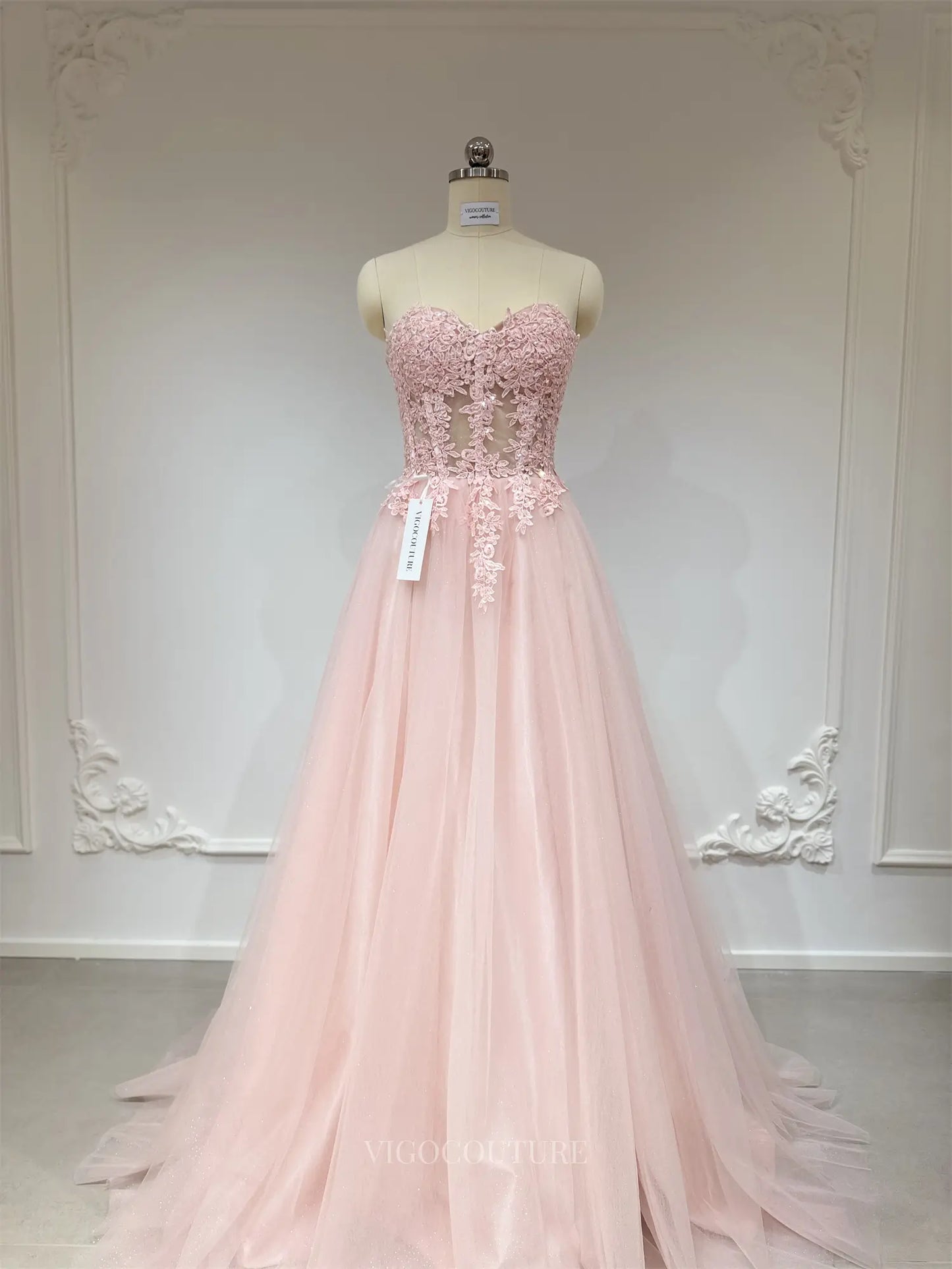 Prom Dresses 2025 to impress Strapless Sparkly Pink Prom Dresses with Pockets GH031-vigocouture-Pink-Custom Size-vigocouture