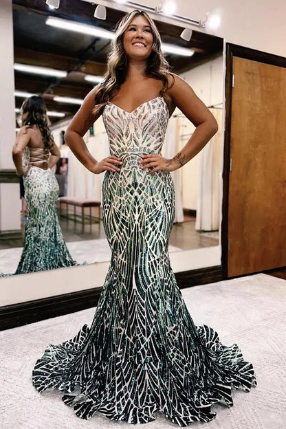 Prom Dresses 2025 to impress Strapless Sweetheart Sequin Mermaid Prom Dress with Abstract Glitter Pattern & Lace-Up Open Back – 26103-vigocouture-Green-US 0-vigocouture