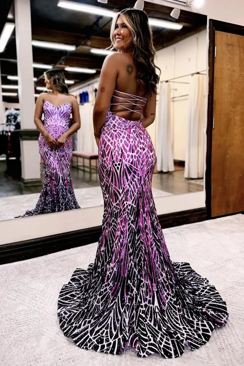 Prom Dresses 2025 to impress Strapless Sweetheart Sequin Mermaid Prom Dress with Abstract Glitter Pattern & Lace-Up Open Back – 26103-vigocouture-vigocouture