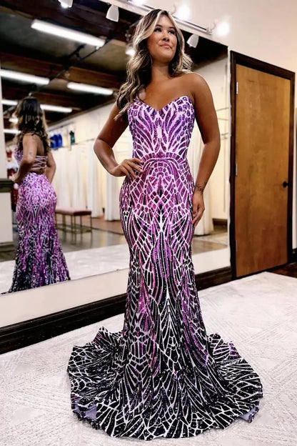 Prom Dresses 2025 to impress Strapless Sweetheart Sequin Mermaid Prom Dress with Abstract Glitter Pattern & Lace-Up Open Back – 26103-vigocouture-Lavender-US 0-vigocouture