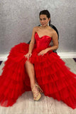 Prom Dress 2025 Strapless Tiered Ruffled Prom Dresses with Slit Satin Boned Bodice 24283-unique elegant Prom Dresses-Red-Custom Size-vigocouture