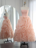 Short Prom Dresses 2025 Strapless Tiered Ruffled Rosette Prom Dresses Pleated Maxi Dress 25033-Prom Dresses-vigocouture-Blush-US2-vigocouture