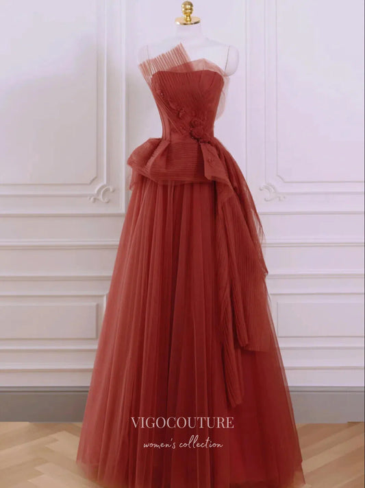 Prom Dress 2025 Strapless Tulle Prom Dresses Floral Formal Dresses 21180-unique elegant Prom Dresses-As Pictured-Custom Size-vigocouture