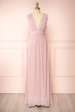 Prom Dress 2025 Stretchable Woven Bridesmaid Dress Plunging V-Neck Pleated Prom Dress 20861-unique elegant Prom Dresses-Blush-US2-vigocouture