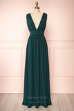 Prom Dress 2025 Stretchable Woven Bridesmaid Dress Plunging V-Neck Pleated Prom Dress 20861-unique elegant Prom Dresses-Green-US2-vigocouture