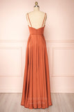 Prom Dress 2025 Stretchable Woven Spaghetti Strap Pleated Prom Dress 20858-unique elegant Prom Dresses-Burnt Orange-US2-vigocouture