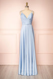 Prom Dress 2025 Stretchable Woven Spaghetti Strap Pleated Prom Dress 20858-unique elegant Prom Dresses-Light Blue-US2-vigocouture