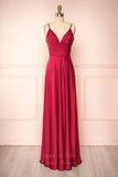 Prom Dress 2025 Stretchable Woven Spaghetti Strap Pleated Prom Dress 20858-unique elegant Prom Dresses-Red-US2-vigocouture