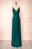 Prom Dress 2025 Stretchable Woven Spaghetti Strap Pleated Prom Dress 20858-unique elegant Prom Dresses-Teal-US2-vigocouture