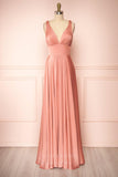 Prom Dress 2025 Stretchable Woven V-Neck Pleated Prom Dress 20859-unique elegant Prom Dresses-Pink-US2-vigocouture