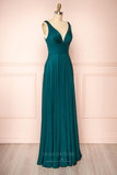 Prom Dress 2025 Stretchable Woven V-Neck Pleated Prom Dress 20859-unique elegant Prom Dresses-Teal-US2-vigocouture