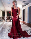 Prom Dress 2025 Stretchy Satin Mermaid One Shoulder Prom Dress 20834-unique elegant Prom Dresses-Burgundy-US2-vigocouture