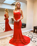 Prom Dress 2025 Stretchy Satin Mermaid Spaghetti Strap Prom Dress 20839-unique elegant Prom Dresses-Red-US2-vigocouture