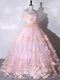 Prom Dress 2025 Stunning 3D Flower Off the Shoulder Prom Ball Gown 22307-unique elegant Prom Dresses-Pink-Custom Size-vigocouture