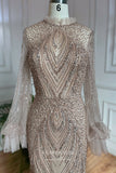 Prom Dress 2025 Stunning Beaded Mermaid Prom Dress with Long Sleeve and High Neck 20255-unique elegant Prom Dresses-Grey-US2-vigocouture