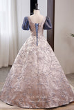 Prom Dress 2025 Stunning Jacquard Satin Prom Dress with Puffed Sleeve 22304-unique elegant Prom Dresses-As Pictured-Custom Size-vigocouture