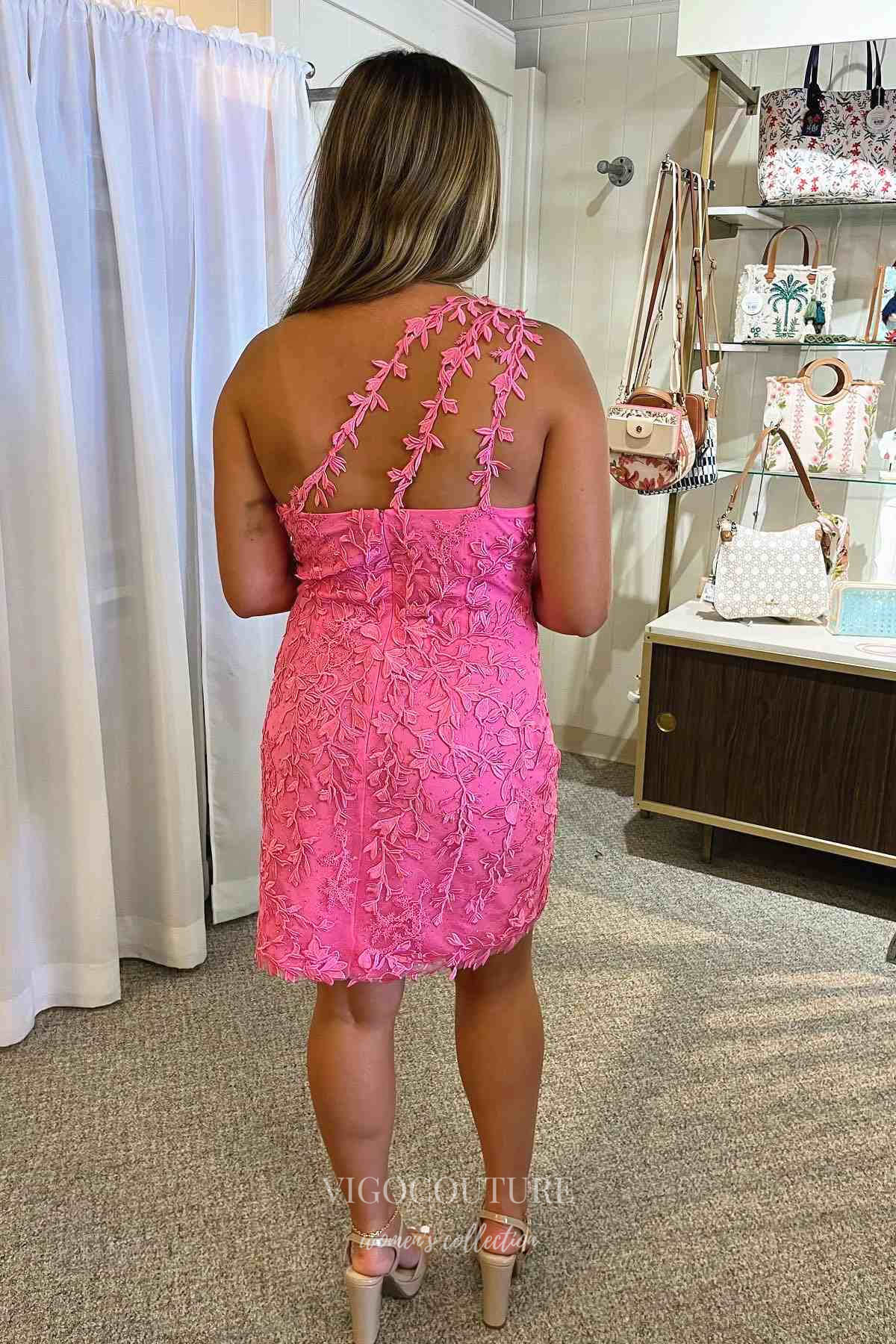 Short Prom Dresses 2025 Stunning Lace Applique Hoco Dress One Shoulder Bodycon Dress hc262-Prom Dresses-vigocouture-vigocouture