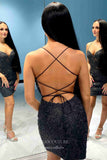 Short Prom Dresses 2025 Stunning Lace Applique Homecoming Dress Spaghetti Strap Bodycon Dress hc260-Prom Dresses-vigocouture-Black-US0-vigocouture