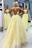 Prom Dress 2025 Stunning Lace Applique Prom Dress with Spaghetti Strap and Corset Back 20375-unique elegant Prom Dresses-Yellow-US2-vigocouture