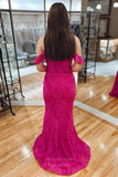 Prom Dress 2025 Stunning Lace Mermaid Cheap Prom Dresses Off the SHoulder Plunging V-Neck 24314-unique elegant Prom Dresses-Fuchsia-Custom Size-vigocouture