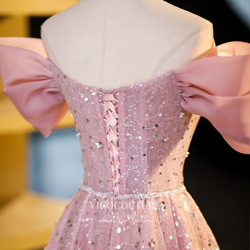 Stunning Pink Beaded Squin Prom Dress with Bow-Tie 22338 Custom Colors / US4 Stunning Pink Beaded Squin Prom Dress with Bow-Tie 22338 Custom Colors / US4